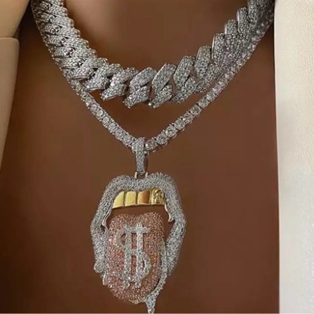 Tongue lip tennis necklace 16 inch - Picture 7 of 7